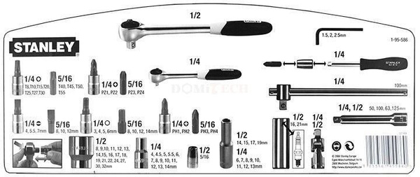Stanley 1-95-586 Zestaw nasadek z grzechotką 1/4" i 1/2", 92 CZ.
