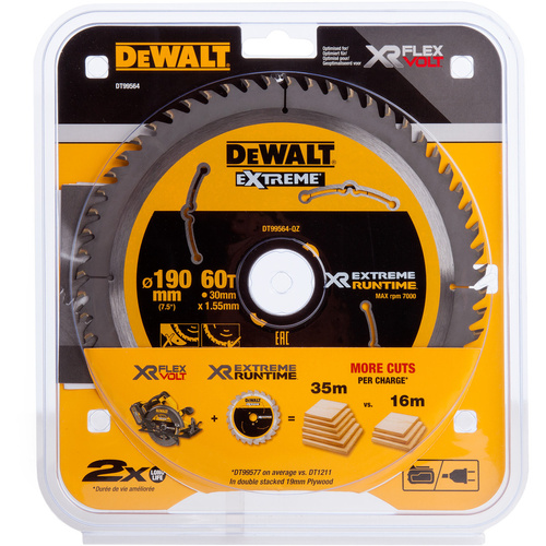 Tarcza do cięcia drewna pilarką tarczową 190x30mm 60T Dewalt DT99564-QZ