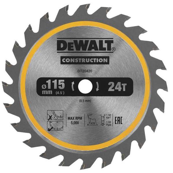 Tarcza do cięcia drewna 115x9,5 mm/24 zęb. DT20420-QZ DeWALT