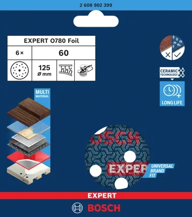 Zestaw 6 szt. krążków ściernych Bosch EXPERT O780 Foil 125 mm 2608902399