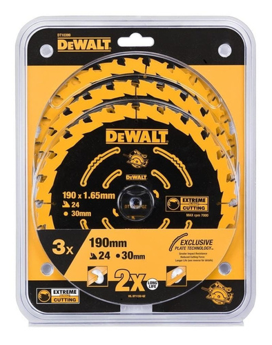Zestaw 3 tarcz do drewna 190x30mm 24 zęby Dewalt DT10399