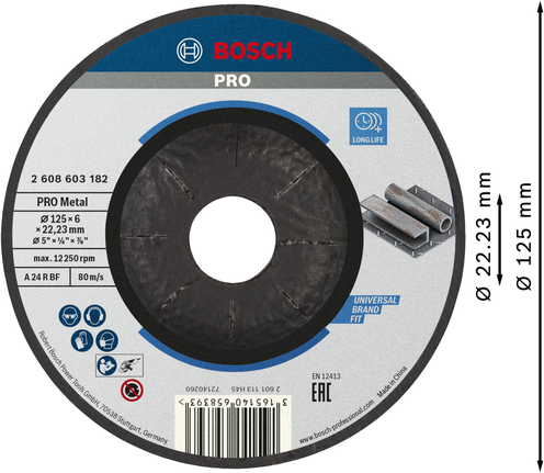 Tarcza ścierna do metalu 125x22,23x6mm Bosch 2608603182