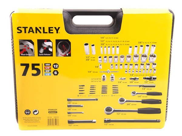 Zestaw nasadek 1/4" 3/8" 1/2" 75 szt. Stanley 1-87-193