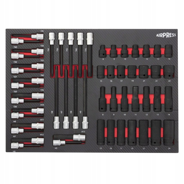 Wózek narzędziowy AIRPRESS 79169, z 7 szufladami, z 215 narzędziami oraz z drewnianym blatem