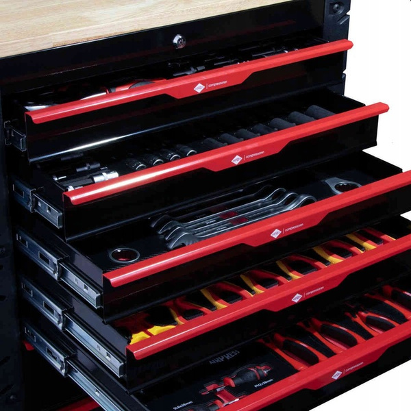 Wózek narzędziowy AIRPRESS 79169, z 7 szufladami, z 215 narzędziami oraz z drewnianym blatem