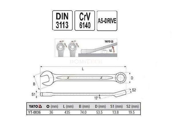 Yato YT-0036 klucz płasko-oczkowy 36 mm