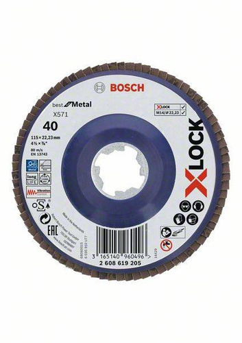 Tarcza listkowa Bosch PRO X571, prosta, 115 mm, G40, X-Lock 2608619205