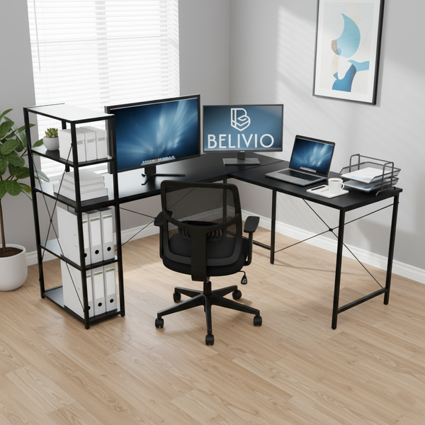 Duże biurko narożne Belivio ALEX Black