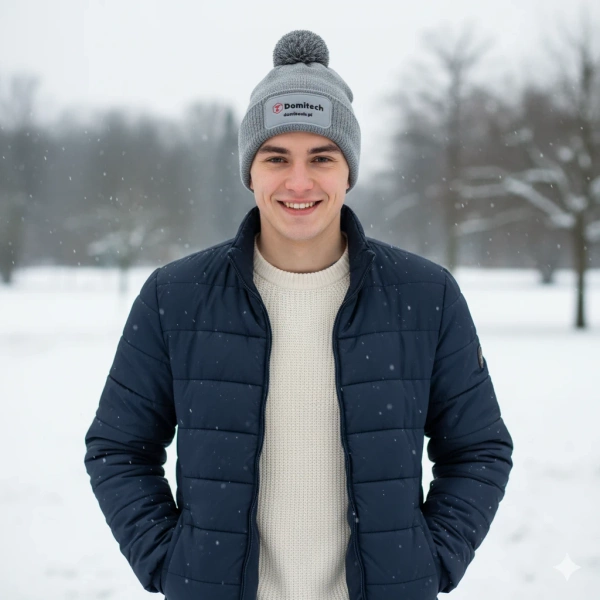 Szara czapka zimowa z pomponem