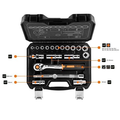 Klucze nasadowe NEO Tools 1/2" zestaw 20szt. 10-032