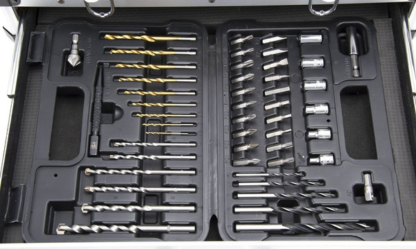 Akumulatorowa wiertarko-wkrętarka z udarem + zestaw akcesoriów 50 szt. Stanley Fatmax FMCK625D2F