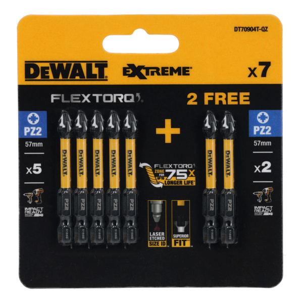 Zestaw 7 szt. bitów udarowych PZ2 Dewalt DT70904T-QZ
