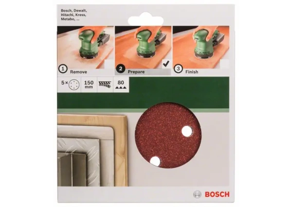 Zestaw papierów ściernych do szlifierki mimośrodowej Bosch 150 mm G80 2609256A31 5 szt.