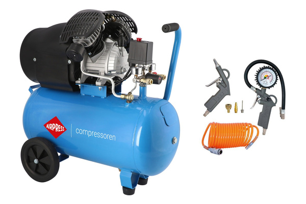 Kompresor dwutłokowy olejowy Aipress HL 425-50 z zestawem akcesoriów pneumatycznych