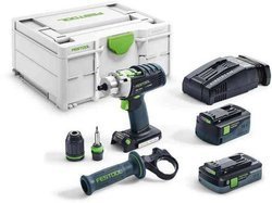 Akumulatorowa wiertarko-wkrętarka udarowa QUADRIVE PDC 18/4 5,2/4,0 I-Plus-SCA 576472 Festool + 2 x akumulator + ładowarka + kufer