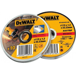 Zestaw 10 szt. tarcz korundowych do stali nierdzewnej 115x1,2x22,23 mm Dewalt DT42335T-QZ