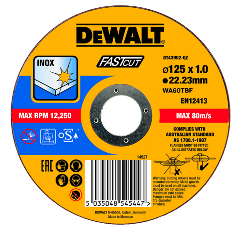 Tarcza do cięcia stali nierdzewnej 125x1,0x22,23 mm Dewalt DT43902-QZ