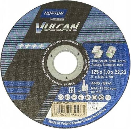 Tarcza do metalu 125x1x22,23 Norton Vulcan 66252925433-1SZT