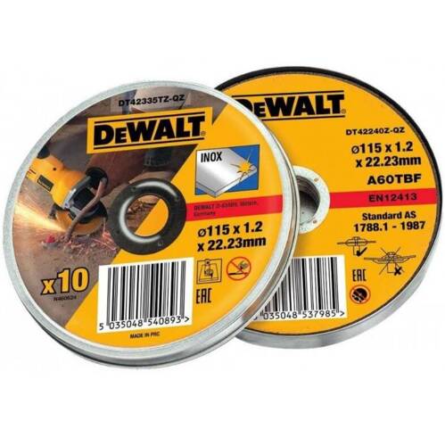 Zestaw 10 szt. tarcz korundowych do stali nierdzewnej 115x1,2x22,23 mm Dewalt DT42335T-QZ