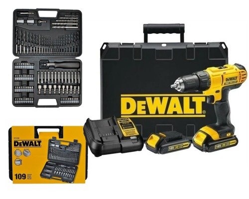 Zestaw DeWalt DCD771C2 wiertarko-wkrętarka akumulatorowa + komplet wierteł i bitów DT0109